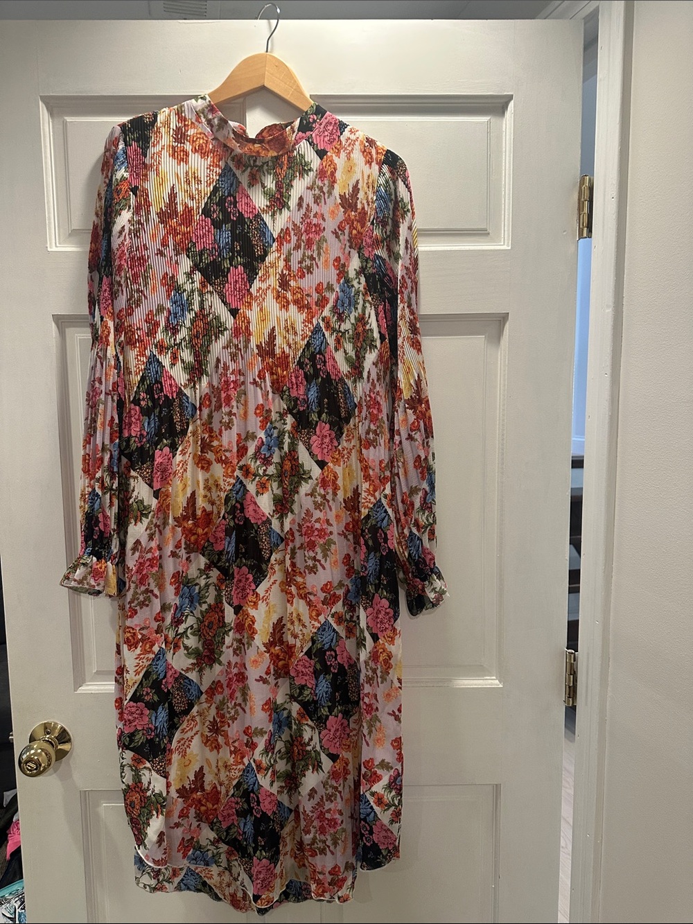 Anthropologie Multicolor Floral Patchwork Long-Sleeve Midi Dress
